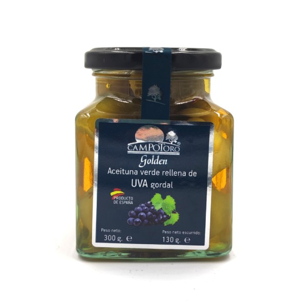 Aceitunas verdes gordal con uva.