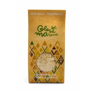 Sal del mar Mediterráneo mezclada con limón y romero.