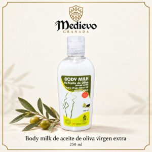 Body milk de aceite de oliva virgen extra de 250 ml en Medievo Granada.